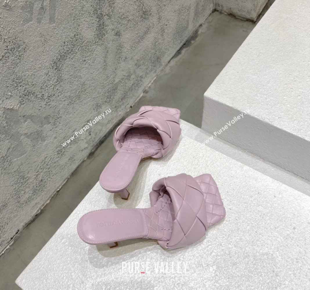 Bottega Veneta Lido Heel Slide Sandals 9.5cm in Intrecciato Leather Light Purple 2024 0430 (MD-240430183)