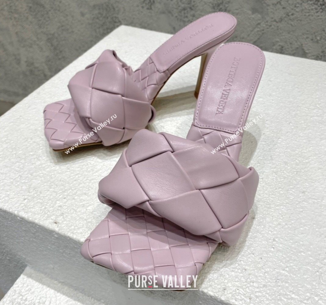 Bottega Veneta Lido Heel Slide Sandals 9.5cm in Intrecciato Leather Light Purple 2024 0430 (MD-240430183)