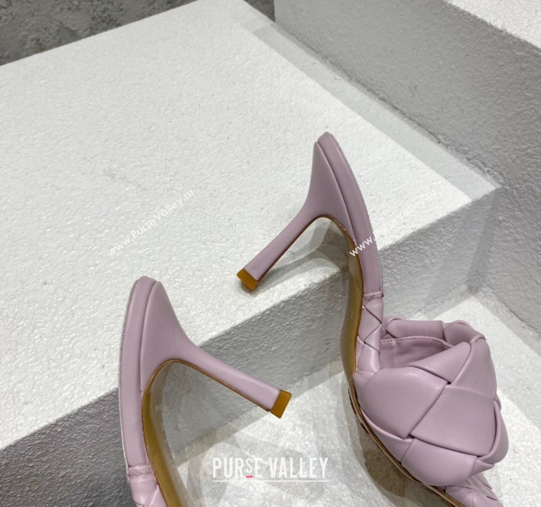 Bottega Veneta Lido Heel Slide Sandals 9.5cm in Intrecciato Leather Light Purple 2024 0430 (MD-240430183)