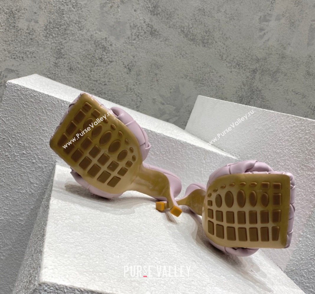 Bottega Veneta Lido Heel Slide Sandals 9.5cm in Intrecciato Leather Light Purple 2024 0430 (MD-240430183)