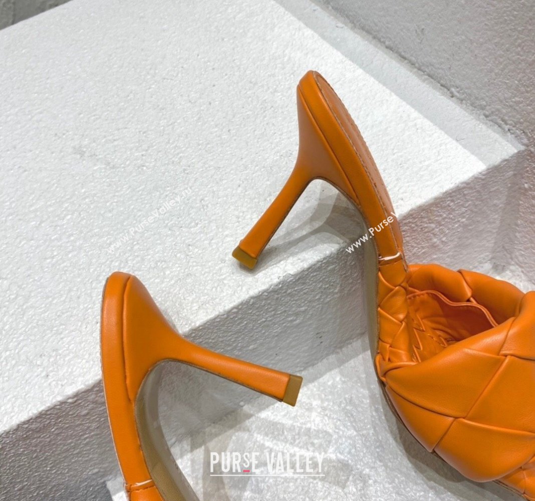 Bottega Veneta Lido Heel Slide Sandals 9.5cm in Intrecciato Leather Orange 2024 0430 (MD-240430184)