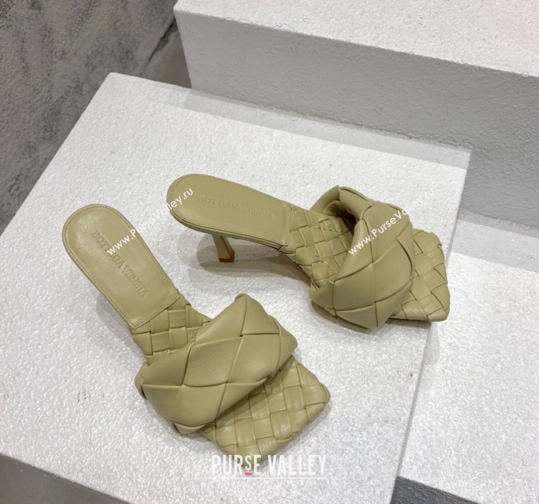 Bottega Veneta Lido Heel Slide Sandals 9.5cm in Intrecciato Leather Pale Green 2024 0430 (MD-240430185)