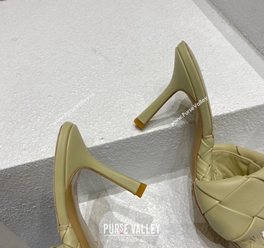 Bottega Veneta Lido Heel Slide Sandals 9.5cm in Intrecciato Leather Pale Green 2024 0430 (MD-240430185)