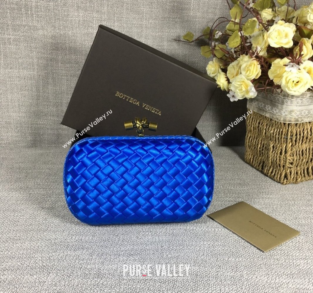 Bottega Veneta Satin Knot Mini Clutch Shiny Blue 2024 BV8651 (WT-240528013)