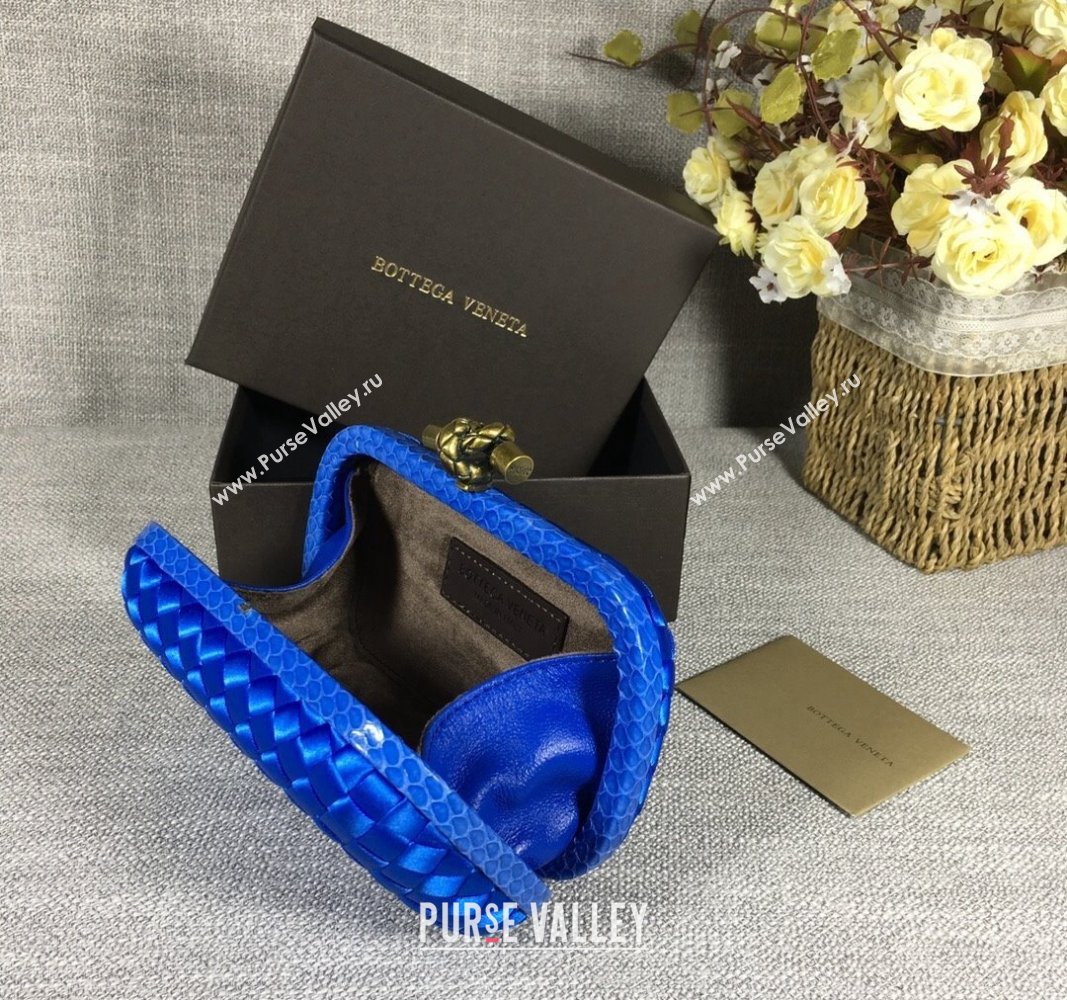 Bottega Veneta Satin Knot Mini Clutch Shiny Blue 2024 BV8651 (WT-240528013)