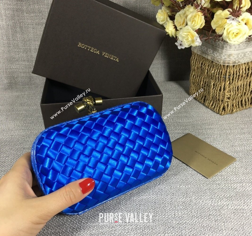 Bottega Veneta Satin Knot Mini Clutch Shiny Blue 2024 BV8651 (WT-240528013)