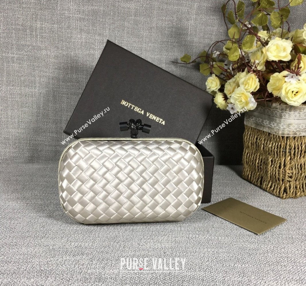 Bottega Veneta Satin Knot Mini Clutch Light Silver 2024 BV8651 (WT-240528020)