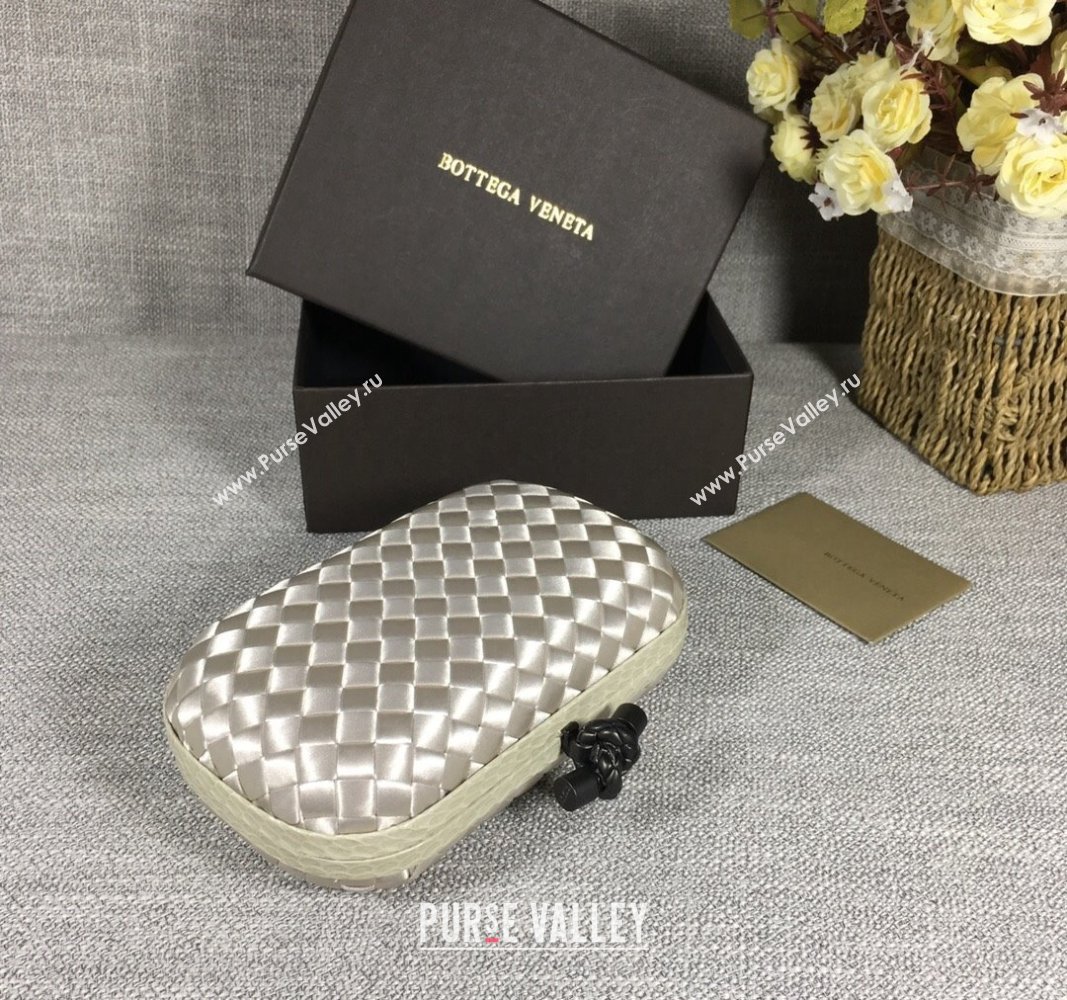 Bottega Veneta Satin Knot Mini Clutch Light Silver 2024 BV8651 (WT-240528020)