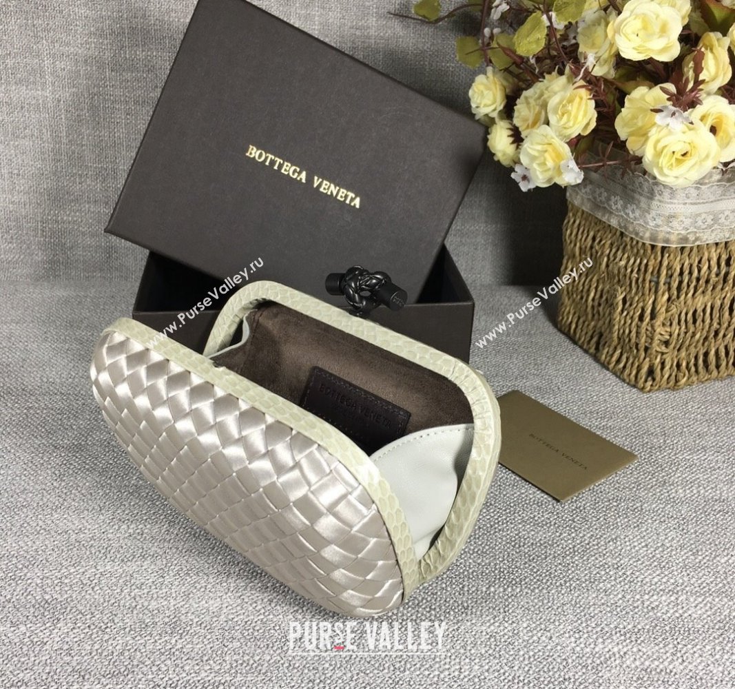 Bottega Veneta Satin Knot Mini Clutch Light Silver 2024 BV8651 (WT-240528020)