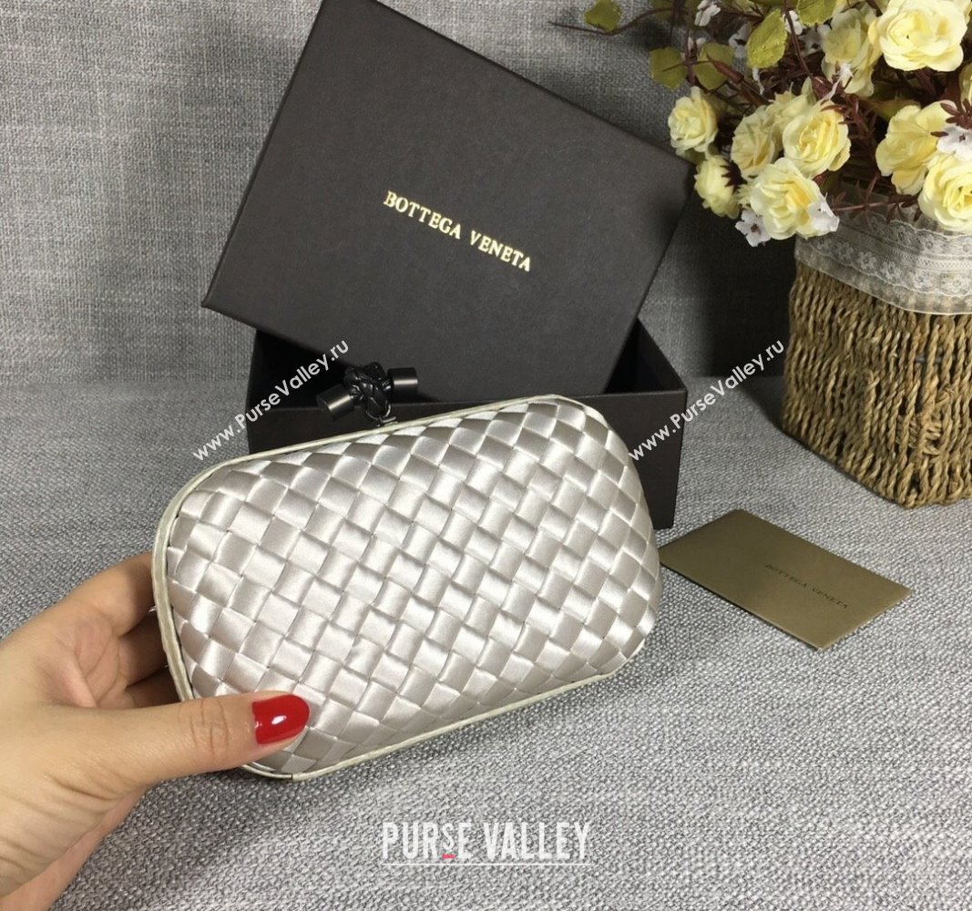 Bottega Veneta Satin Knot Mini Clutch Light Silver 2024 BV8651 (WT-240528020)