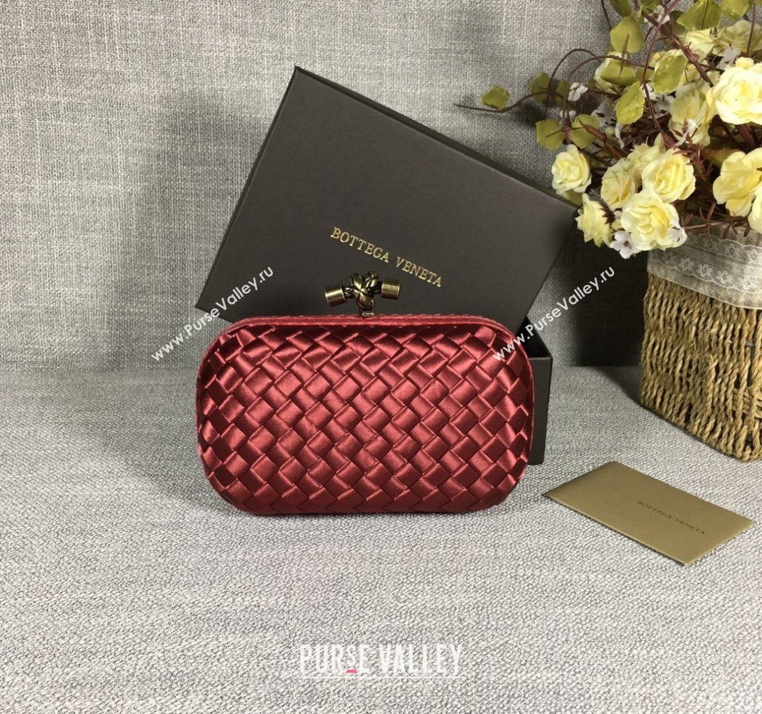 Bottega Veneta Satin Knot Mini Clutch Burgundy 2024 BV8651 (WT-240528024)