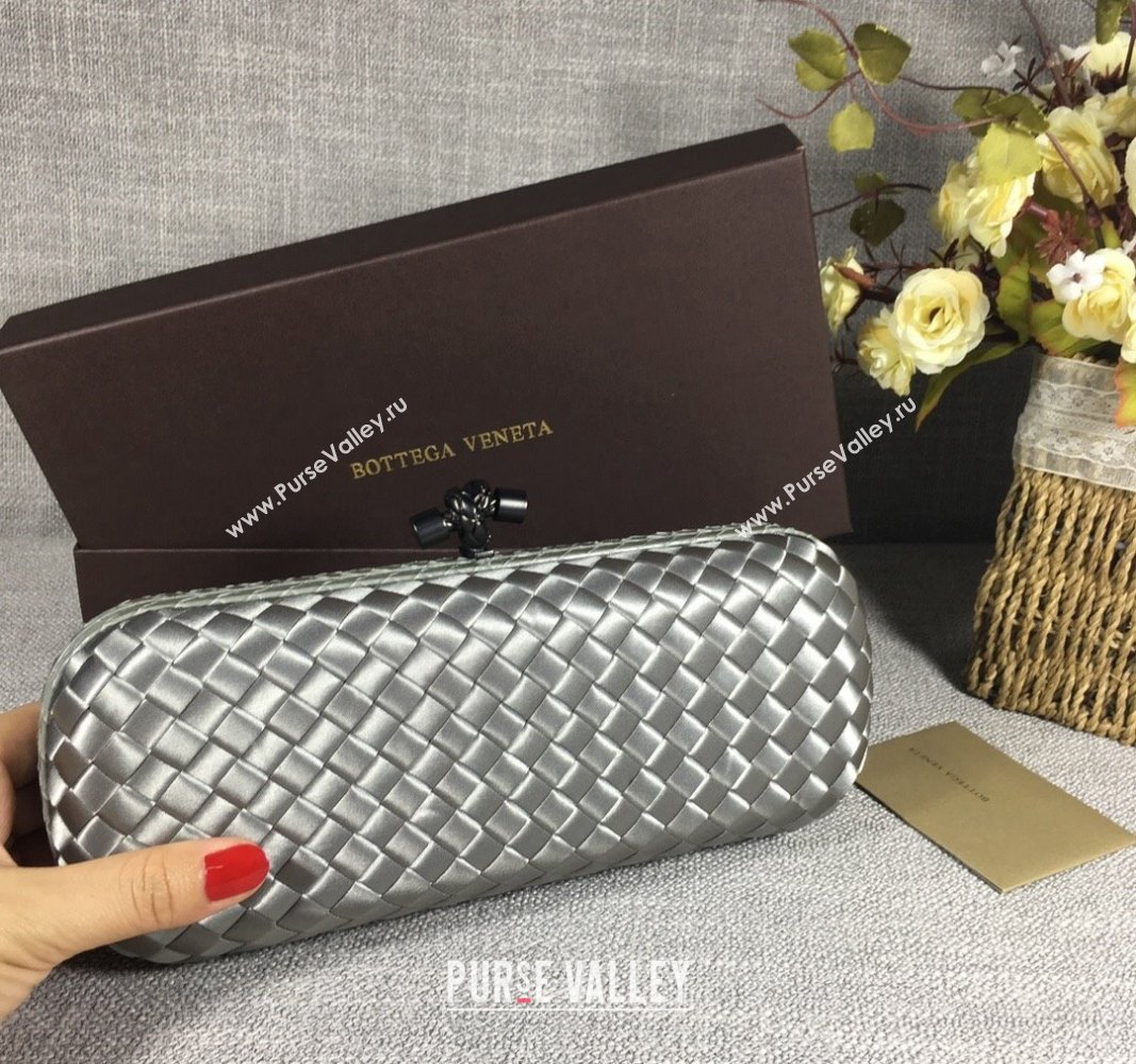 Bottega Veneta Satin Knot Long Clutch Silver Grey 2024 BV8651 (WT-240528037)