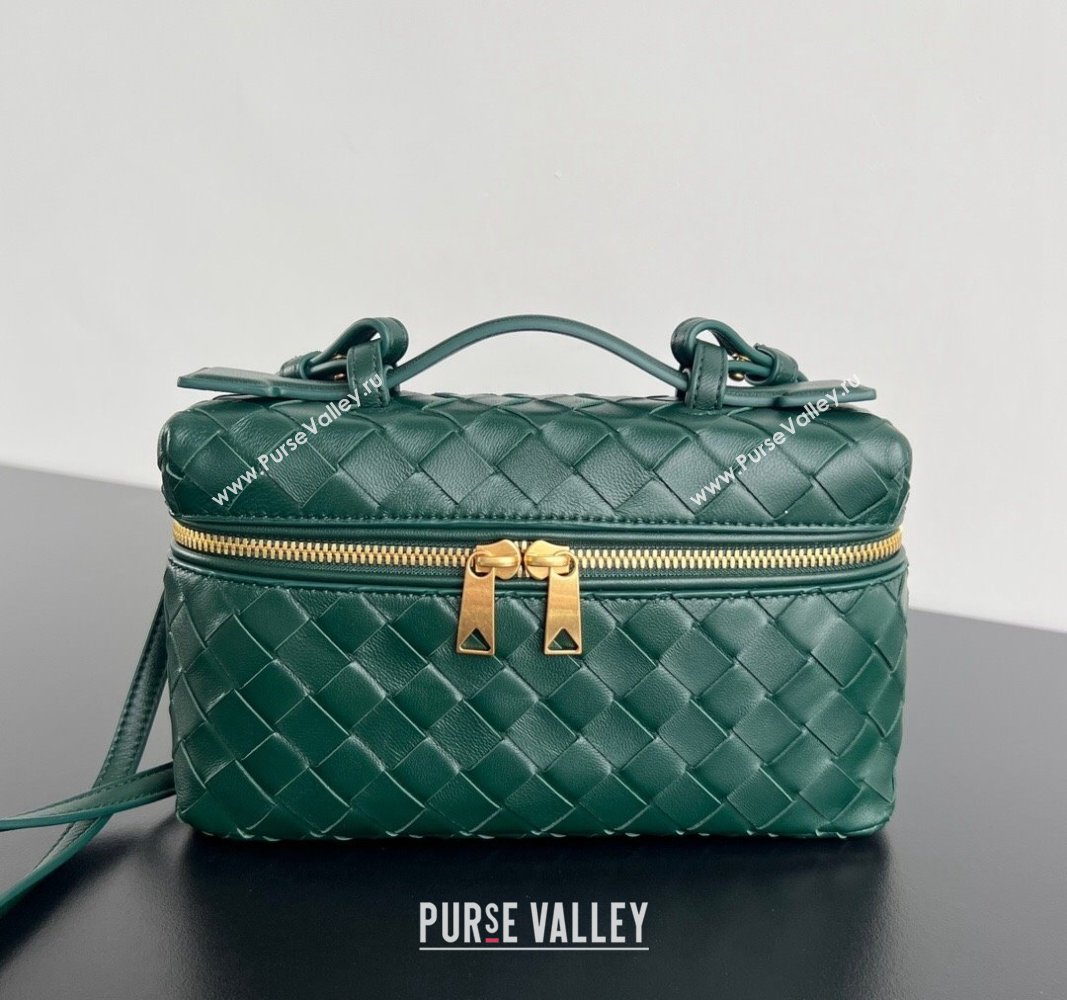 Bottega Veneta Bang Bang Vanity Case in Intrecciato Leather Dark Green 2024 789109 (WT-240528049)