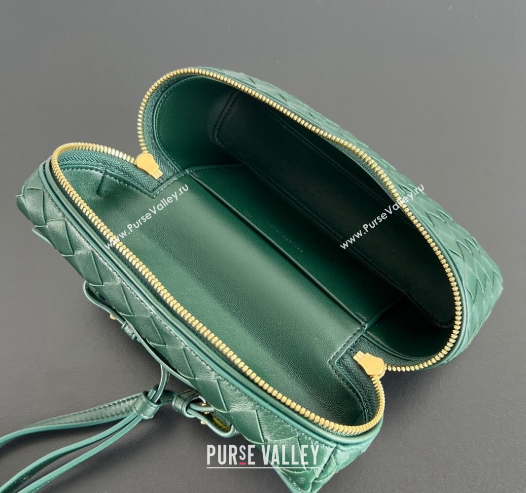 Bottega Veneta Bang Bang Vanity Case in Intrecciato Leather Dark Green 2024 789109 (WT-240528049)