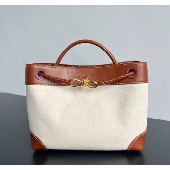 Bottega Veneta Medium Andiamo Top Handle Bag in Leather and Canvas Wood Brown 2024 743572 (WT-240528055)