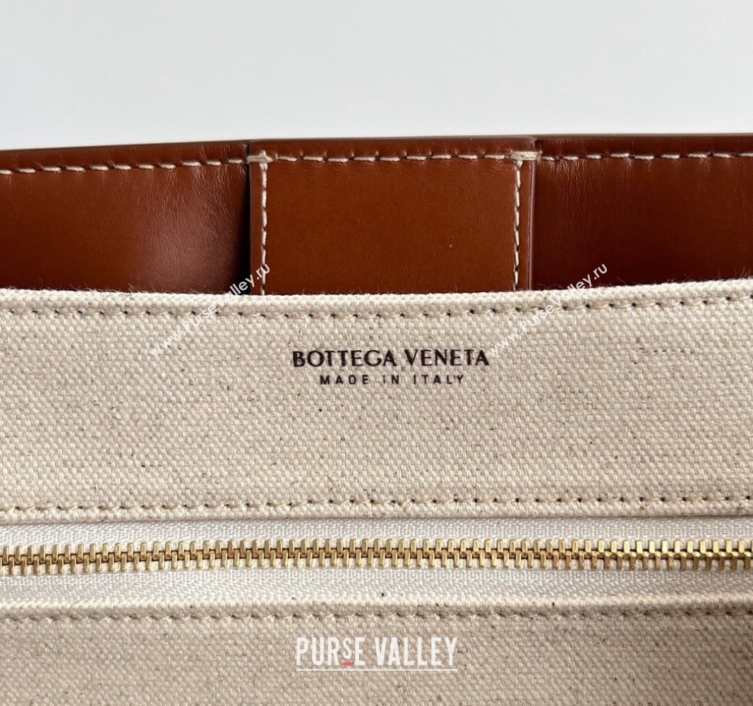 Bottega Veneta Medium Andiamo Top Handle Bag in Leather and Canvas Wood Brown 2024 743572 (WT-240528055)