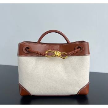 Bottega Veneta Small Andiamo Top Handle Bag in Leather and Canvas Wood Brown 2024 791594 (WT-240528056)