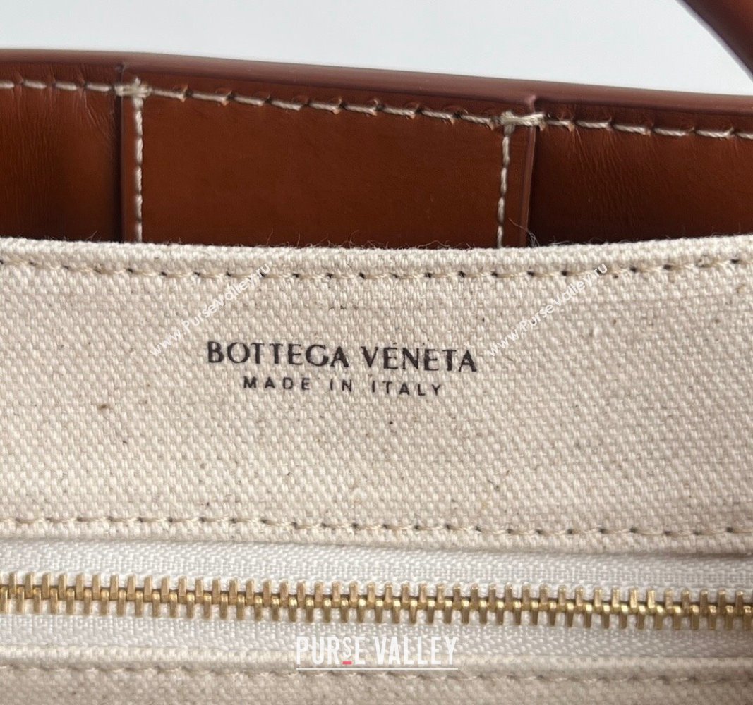 Bottega Veneta Small Andiamo Top Handle Bag in Leather and Canvas Wood Brown 2024 791594 (WT-240528056)