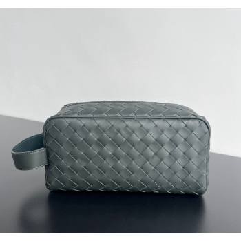 Bottega Veneta Mens Intrecciato Leather Travel Pouch Dark Grey 2024 729295 (WT-240528059)