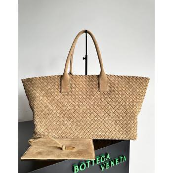 Bottega Veneta Large Cabat Tote Bag in Intreccio Suede Light Brown 2024 608811 (XY-240528073)