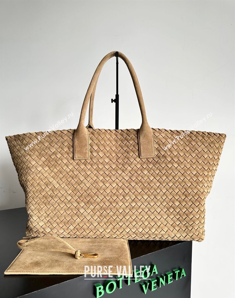 Bottega Veneta Large Cabat Tote Bag in Intreccio Suede Light Brown 2024 608811 (XY-240528073)