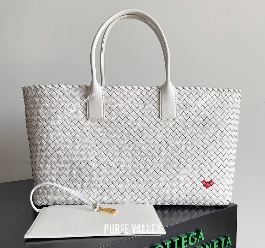 Bottega Veneta Large Cabat Tote Bag in Intreccio Leather with Red Heart White 2024 608811 (XY-240528074)