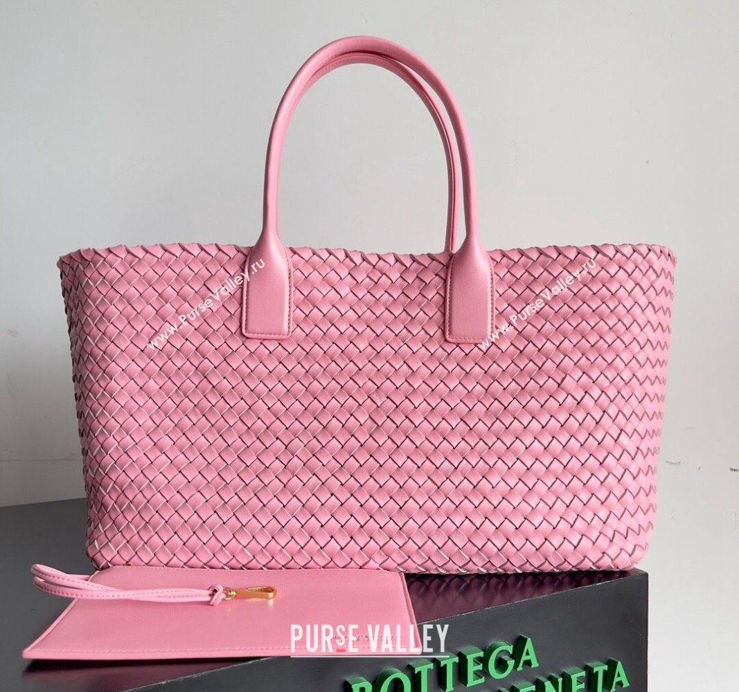 Bottega Veneta Large Cabat Tote Bag in Intreccio Leather Pink 2 2024 608811 (XY-240528075)