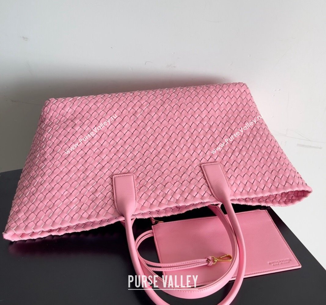 Bottega Veneta Large Cabat Tote Bag in Intreccio Leather Pink 2 2024 608811 (XY-240528075)