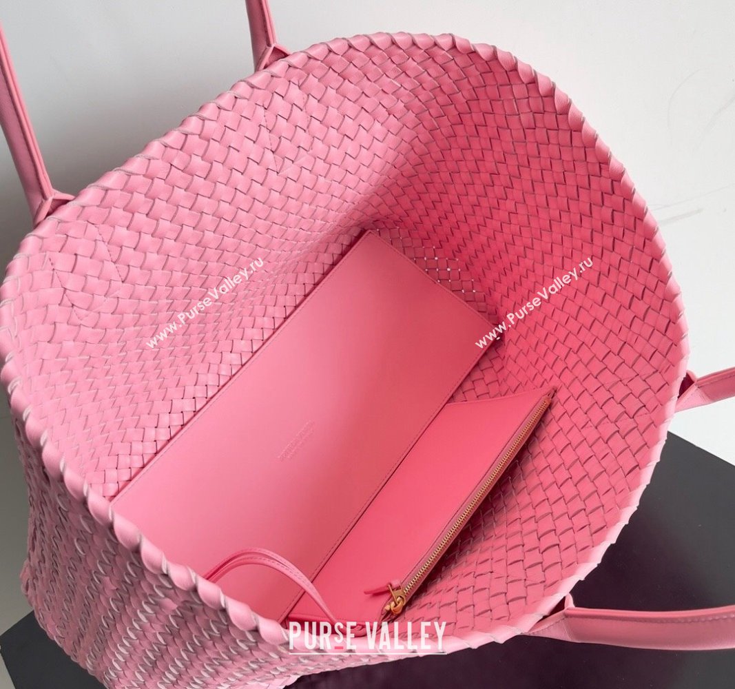 Bottega Veneta Large Cabat Tote Bag in Intreccio Leather Pink 2 2024 608811 (XY-240528075)