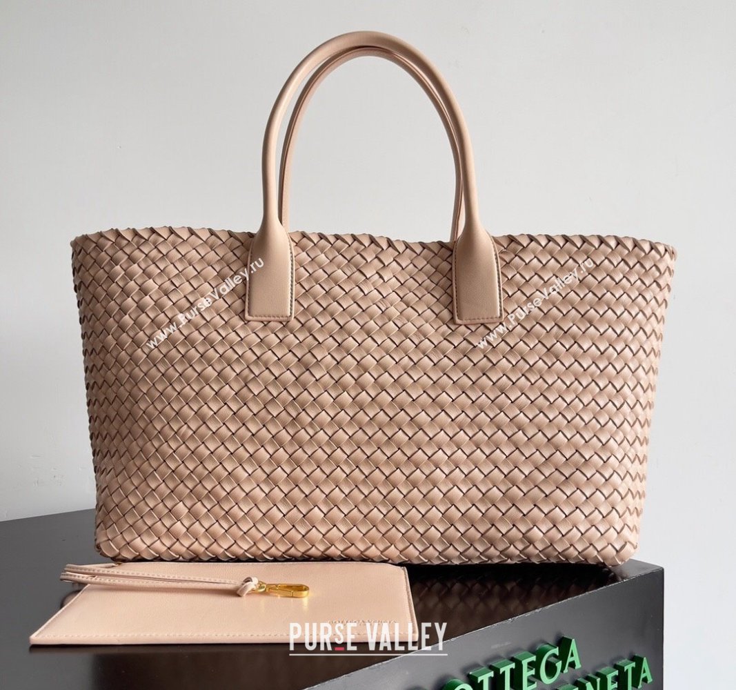 Bottega Veneta Large Cabat Tote Bag in Intreccio Leather Nude Pink 2024 608811 (XY-240528078)