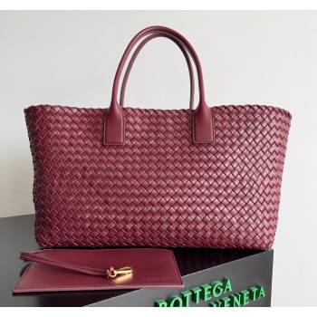 Bottega Veneta Large Cabat Tote Bag in Intreccio Leather Burgundy 2024 608811 (XY-240528080)