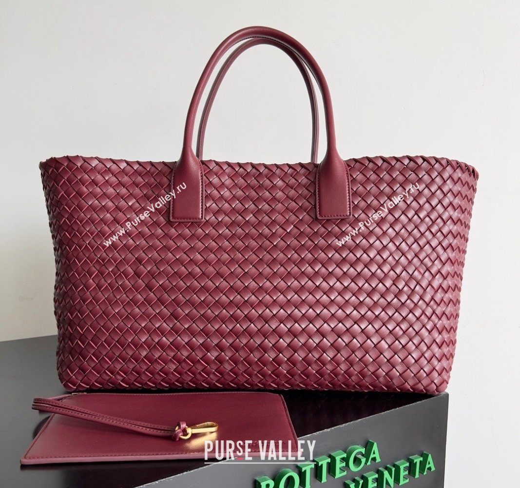 Bottega Veneta Large Cabat Tote Bag in Intreccio Leather Burgundy 2024 608811 (XY-240528080)