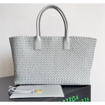 Bottega Veneta Large Cabat Tote Bag in Intreccio Leather Light Grey 2024 608811 (XY-240528081)