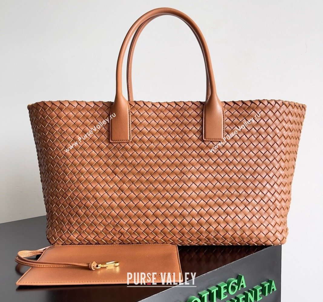 Bottega Veneta Large Cabat Tote Bag in Intreccio Leather Wood Brown 2024 608811 (XY-240528082)