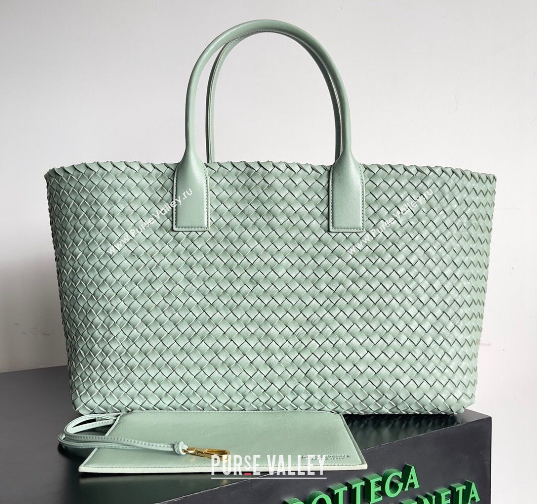 Bottega Veneta Large Cabat Tote Bag in Intreccio Leather Pale Green 2024 608811 (XY-240528083)