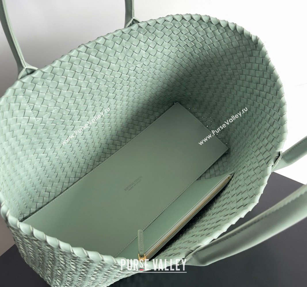 Bottega Veneta Large Cabat Tote Bag in Intreccio Leather Pale Green 2024 608811 (XY-240528083)