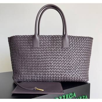 Bottega Veneta Large Cabat Tote Bag in Intreccio Leather Dark Brown 2024 608811 (XY-240528088)