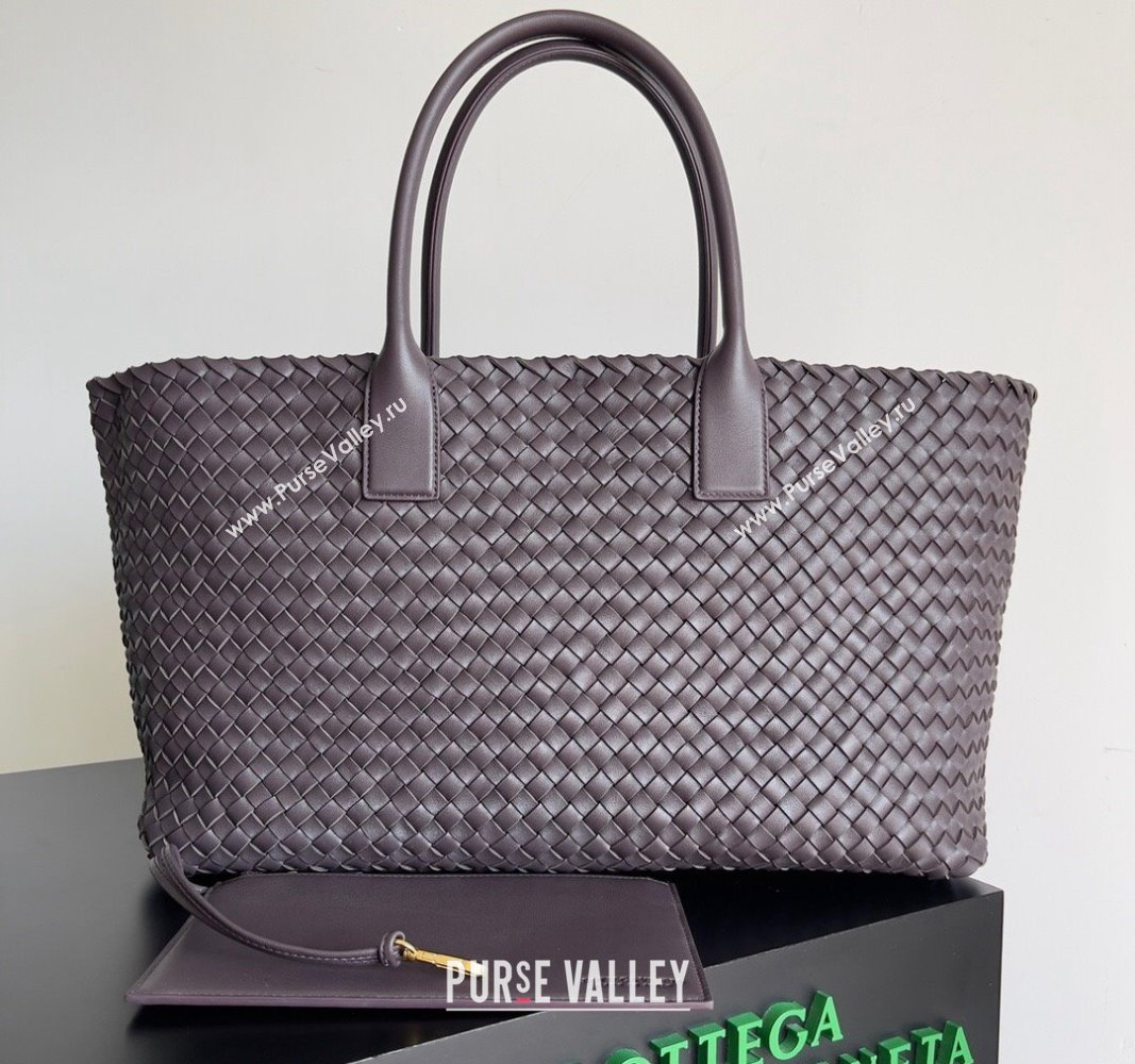 Bottega Veneta Large Cabat Tote Bag in Intreccio Leather Dark Brown 2024 608811 (XY-240528088)