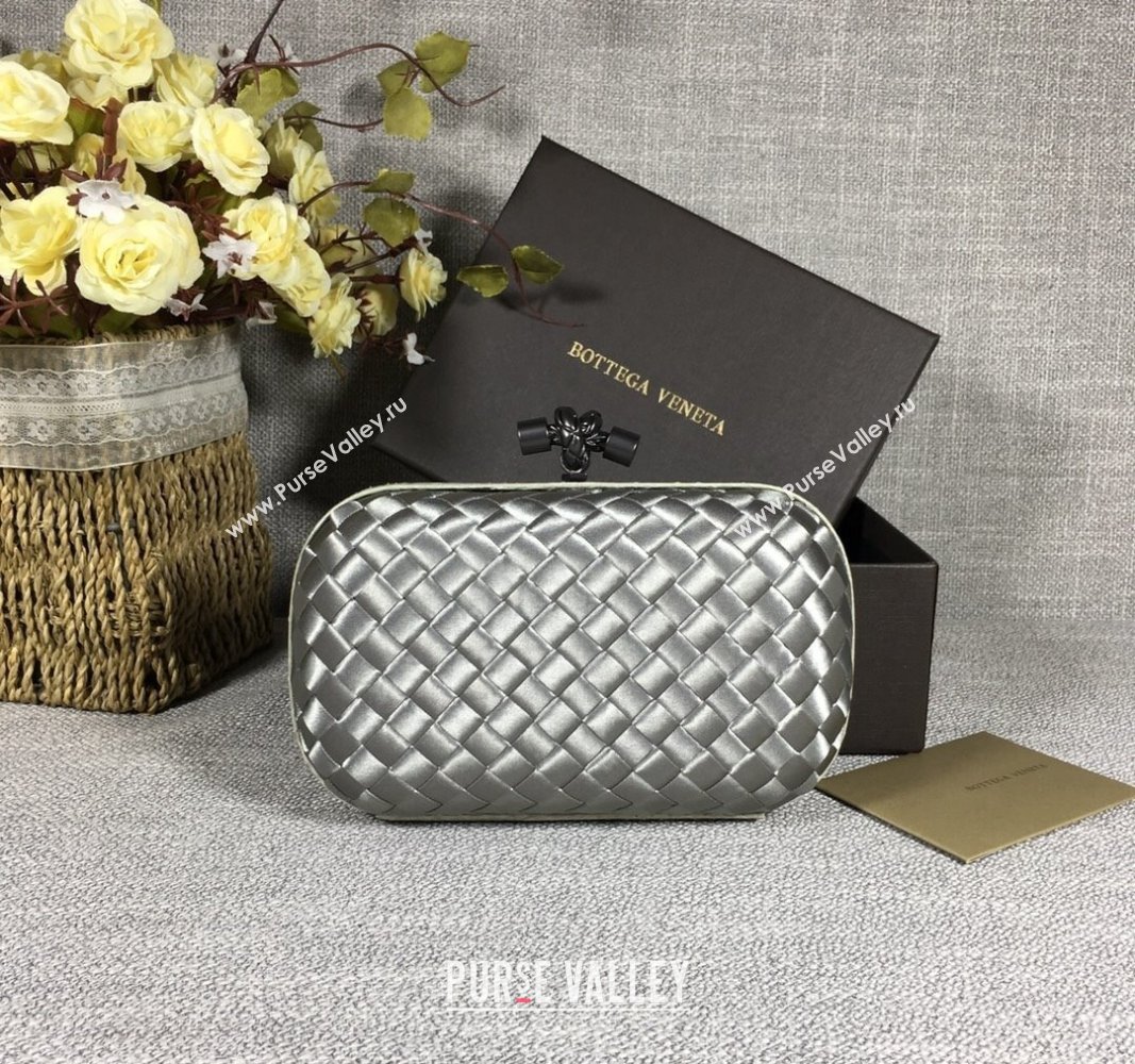 Bottega Veneta Satin Knot Mini Clutch Silver Grey 2024 BV8651 (WT-240528008)