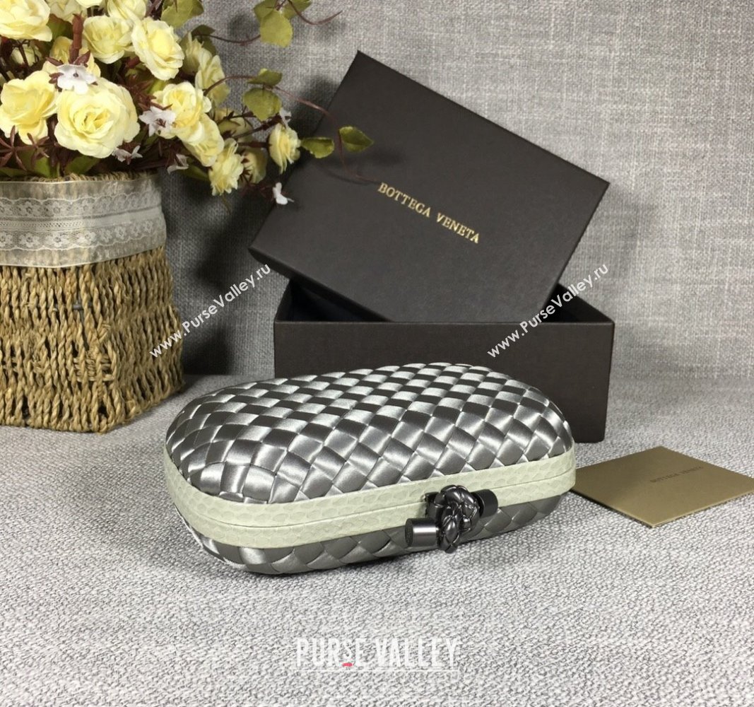 Bottega Veneta Satin Knot Mini Clutch Silver Grey 2024 BV8651 (WT-240528008)