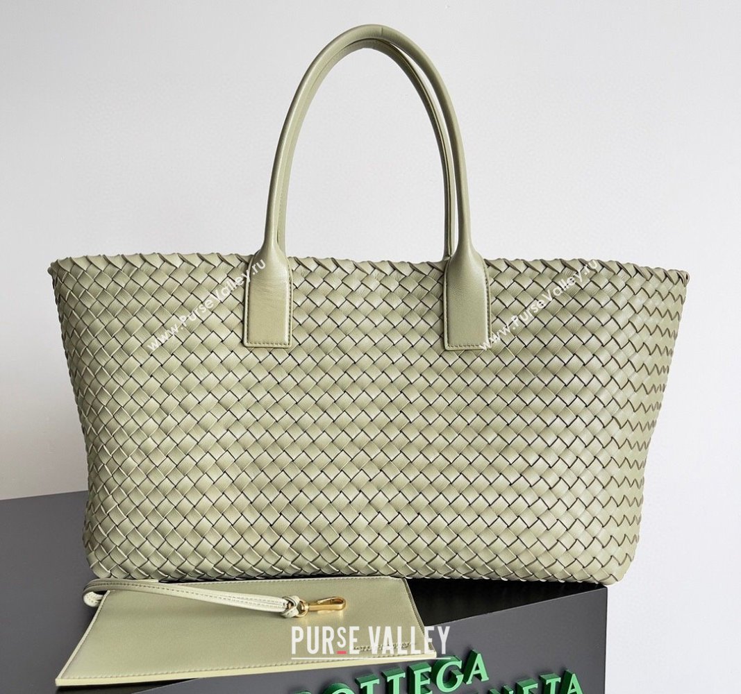 Bottega Veneta Large Cabat Tote Bag in Intreccio Leather Travertine Green 2024 608811 (XY-240528092)