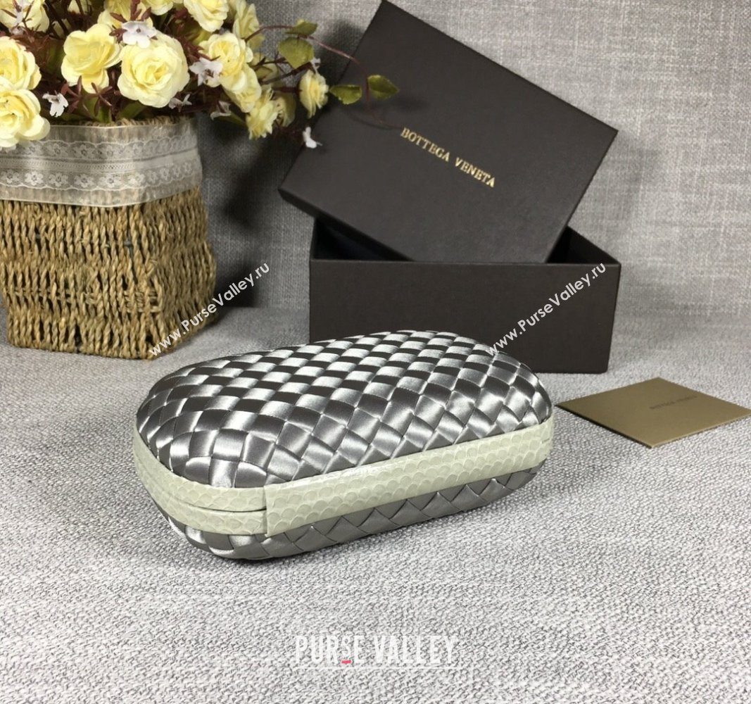 Bottega Veneta Satin Knot Mini Clutch Silver Grey 2024 BV8651 (WT-240528008)