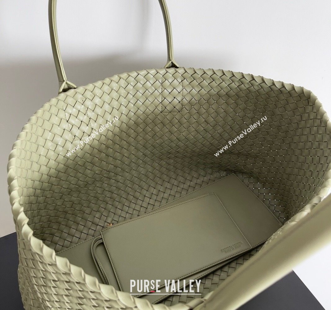 Bottega Veneta Large Cabat Tote Bag in Intreccio Leather Travertine Green 2024 608811 (XY-240528092)