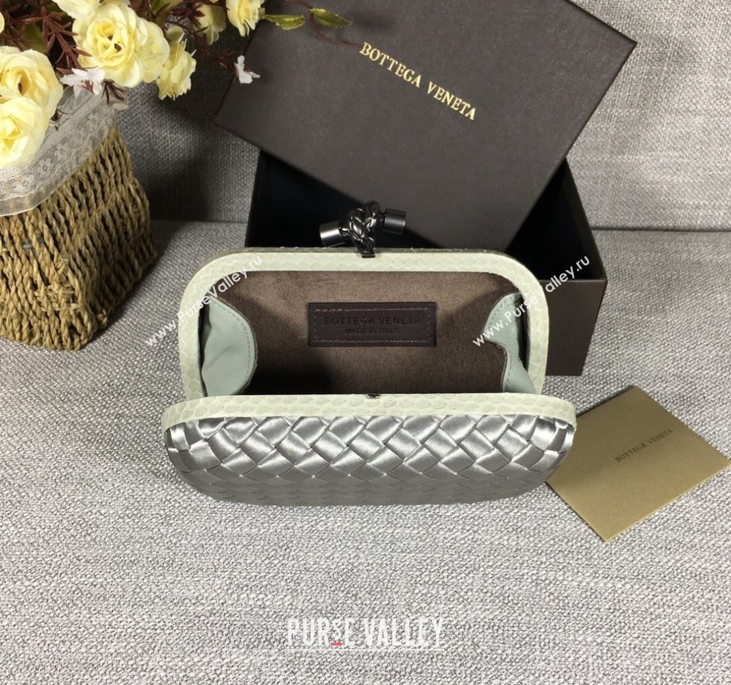 Bottega Veneta Satin Knot Mini Clutch Silver Grey 2024 BV8651 (WT-240528008)