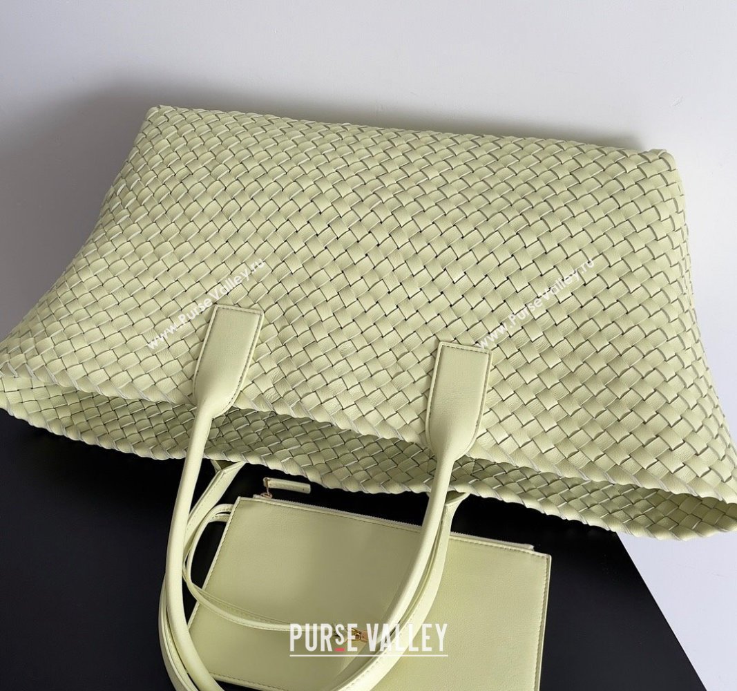 Bottega Veneta Large Cabat Tote Bag in Intreccio Leather Light Yellow 2024 608811 (XY-240528094)