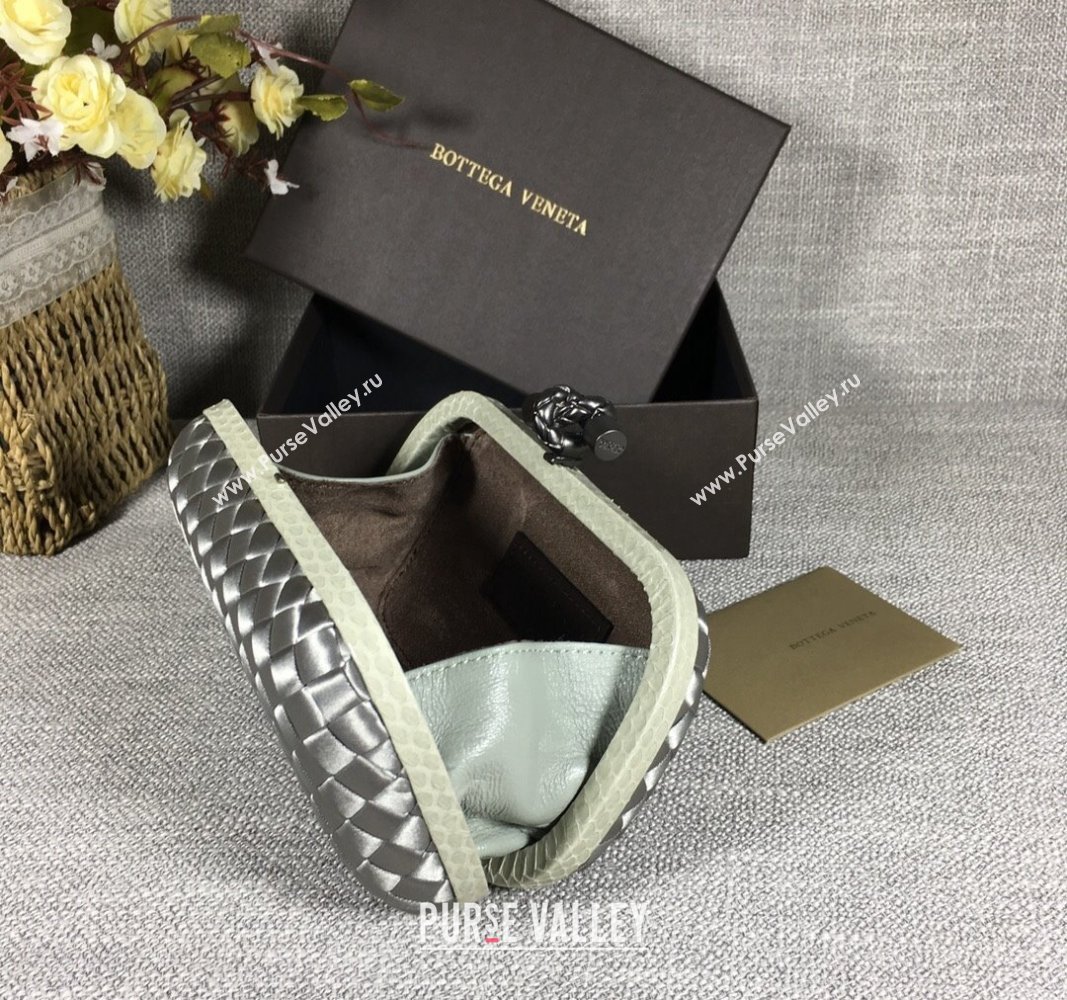 Bottega Veneta Satin Knot Mini Clutch Silver Grey 2024 BV8651 (WT-240528008)