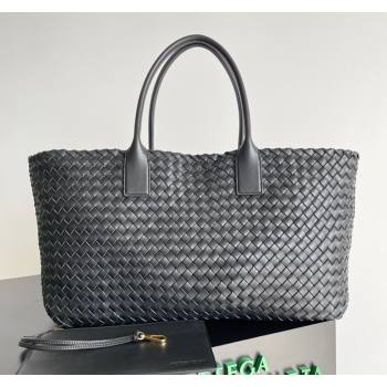 Bottega Veneta Large Cabat Tote Bag in Intreccio Leather Black 2024 608811 (XY-240528095)