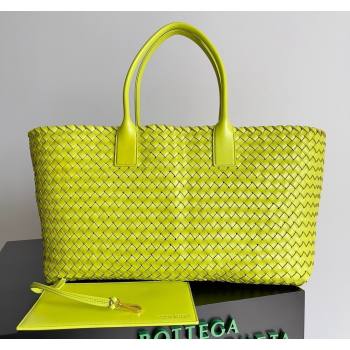 Bottega Veneta Large Cabat Tote Bag in Intreccio Leather Neon Yellow 2024 608811 (XY-240528096)