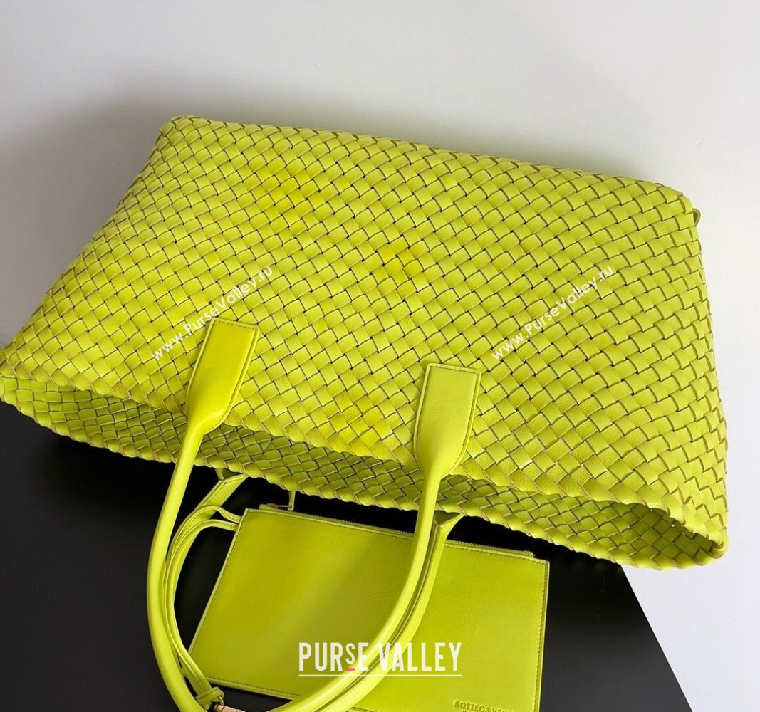 Bottega Veneta Large Cabat Tote Bag in Intreccio Leather Neon Yellow 2024 608811 (XY-240528096)