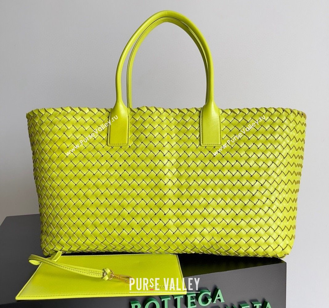 Bottega Veneta Large Cabat Tote Bag in Intreccio Leather Neon Yellow 2024 608811 (XY-240528096)